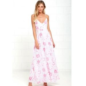 Lulu’s Watercolor Wonderland Pink Floral Maxi Dress